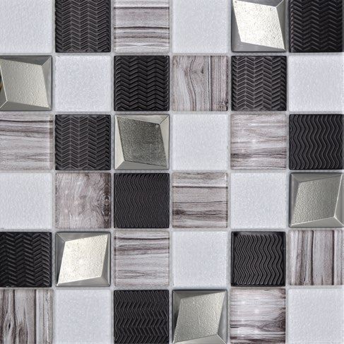 Royal 2263 Fahatású fehér rusztikus felületű fekete hullámos és ezüst szemekkel vegyes mozaik