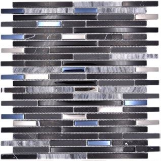 Royal 2115 Slim váltakozó hosszúságú fekete-szürke márvány fekete terazzo acélkék és ezüst berakással mozaik