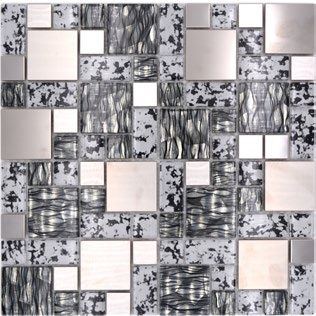 Royal 2366 Különböző méretű négyzetes fehér-fekete mintás ezüst-fekete mintás kristály fém berakással dekormozaik