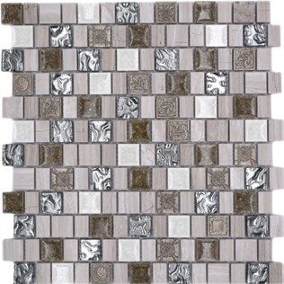Royal 2590 Különböző méretű négyzetes bézs kő roppantott üveg nyomott mintás és ezüst szemekkel dekormozaik