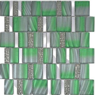 Royal 2451 Változó méretű hullámos felületű zöld-szürke kristály és különböző ezüst berakás dekormozaik