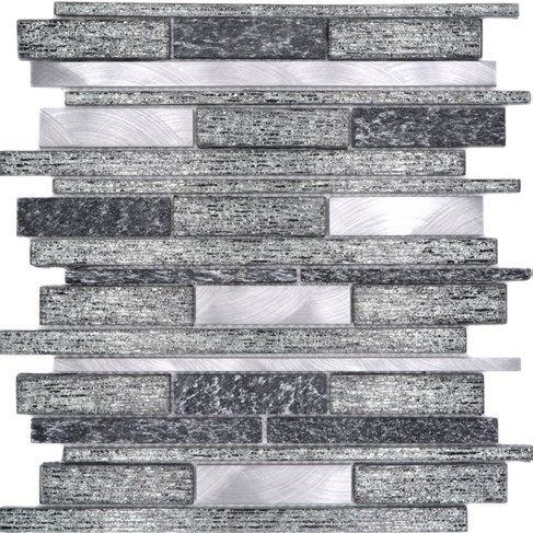 Royal 2107 Változó hosszúságú és magasságú fekete-szürke kő és alumínium ezüst-fekete kristály berakással dekormozaik