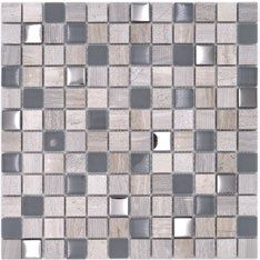 Royal 2291 Bézs kő vegyes felülettel szürke fényes és opálos ezüst szemes mozaik (nagy szemcséjű)