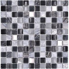 Royal 2293 Fekete és szürke márvány vegyes felülettel szürke és fekete kristály ezüst berakással mozaik (nagy szemcséjű)