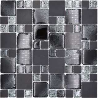Royal 2374 Változó méretű négyzet fekete kő és rusztikus fekete-ezüst kristálymozaik