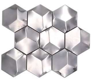 Royal 1652 3D matt ezüst hexagon változó felületű szemcsékkel rozsdamentes acél mozaik