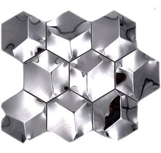 Royal 1651 3D fényes ezüst hexagon változó felületű szemcsékkel rozsdamentes acél mozaik