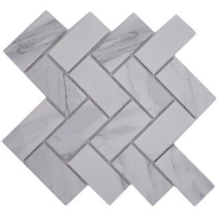 Royal 3041 Fehér márvány szürke erezettel halszálka mintában mozaik