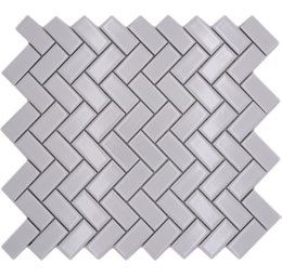 Fehér fényes egyszínű halszálka mintás mozaik