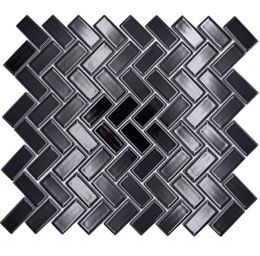 Royal 1193 Fekete fényes egyszínű halszálka mintában mozaik (kicsi szemcséjű)