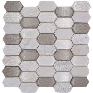 Royal 2300 Különböző felületű márvány és fehér-krém-bézs kristály keverék hexalong mozaik