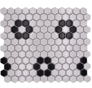 Royal 1600 Fényes fehér fekete mintával hexagon mozaik