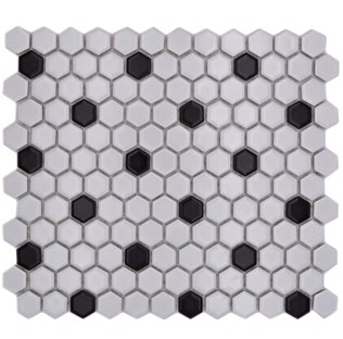 Royal 1601 Matt fehér fekete darabokkal hexagon mozaik