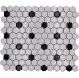 Royal 1602 Fényes fehér fekete darabokkal hexagon mozaik