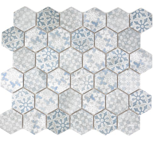 Royal 1641 Kék mintás szürke hexagon mozaik