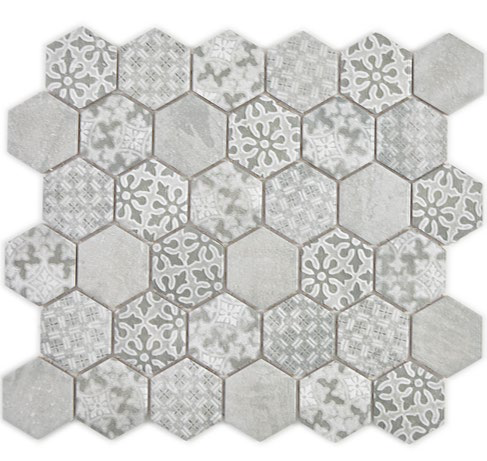 Royal 1643 Szürke-fehér mintás szürke hexagon mozaik