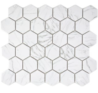 Royal 1642 Fehér féynes márványhatású szürke erezettel hexagon mázas kerámia mozaik