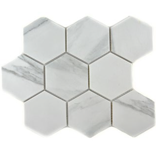 Royal 1202 Fehér márványhatású szürke erezettel hexagon mozaik (nagy szemcséjű)