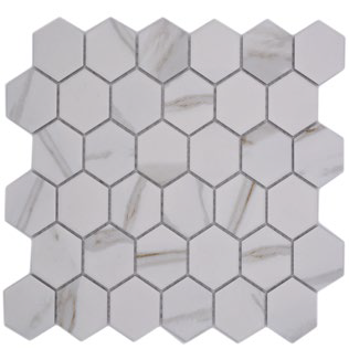 Royal 3043 Fehér márványhatású szürke-arany (bézs) erezettel hexagon mozaik