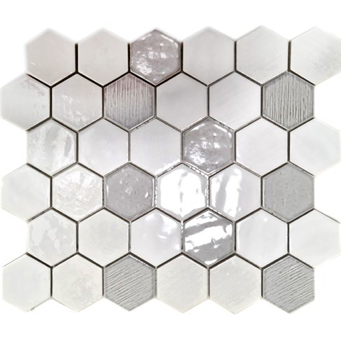 Royal 1177 Fehér-szürke mázas hexagon dekormozaik