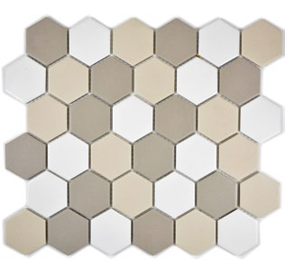 Royal 1388 Fehér-bézs-sötét bézs matt R10 csúszásmentes hexagon mozaik (közepes szemcséjű)