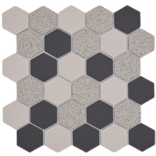 Royal 1394 Bézs-mákszemes bézs-sötét szürke matt R10 csúszásmentes anyagában színezett kerámia hexagon mozaik (közepes szemcséjű)