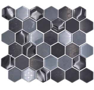 Royal 1655 Fekete márvány fekete és szürke opálos és fényes kristály szemekkel hexagon mozaik