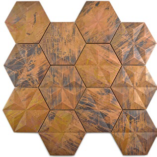 Royal 2525 3D felületű matt réz hexagon mozaik