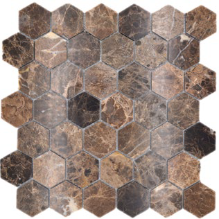 Royal 1739 Fényes felületű természetes fejtett márvány barna-bézs hexagon mozaik