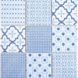 Royal 1824 Fényes fehér alapon kék mintás marokkói stílusú retro mozaik (nagy szemcséjű)