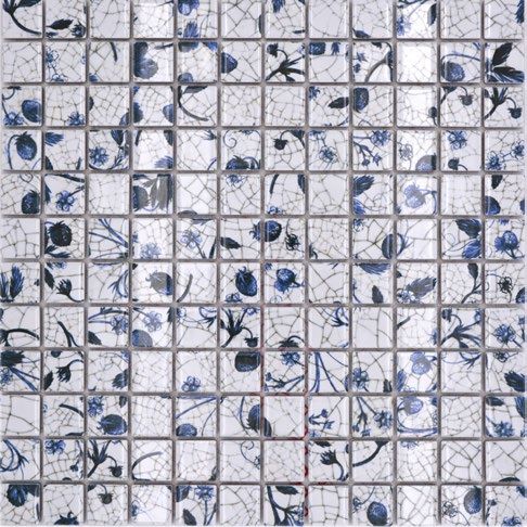 Royal 1180 Fényes fehér repedezett hatású kék mintás retro mozaik