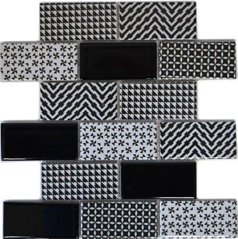 Royal 1999 Fényes feketével kevert fekete-fehér mintás retro nem fózolt (sima) Metro Design mozaikcsempe