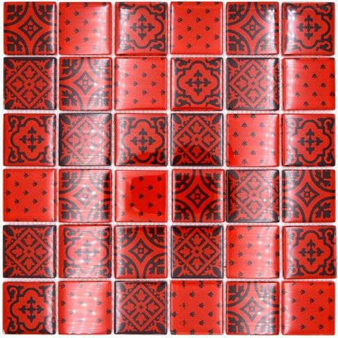 Royal 2181 Marokkói piros alapon fekete mintás kristálymozaik 8 mm vastag