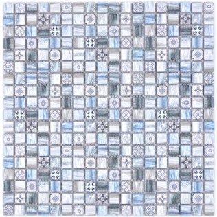 Royal 2419 Kék-világosbarna-fekete színű fahatású marokkói mintás berakással retro mozaik (apró szemcséjű)