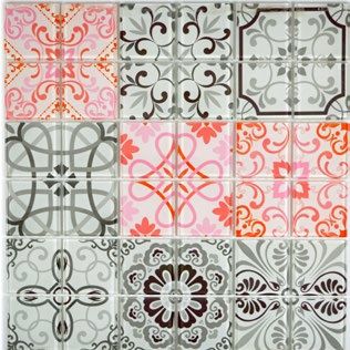 Royal 1319 Fekete-fehér-rózsaszín-narancs marokkói mintás mozaik (nagy szemcséjű)