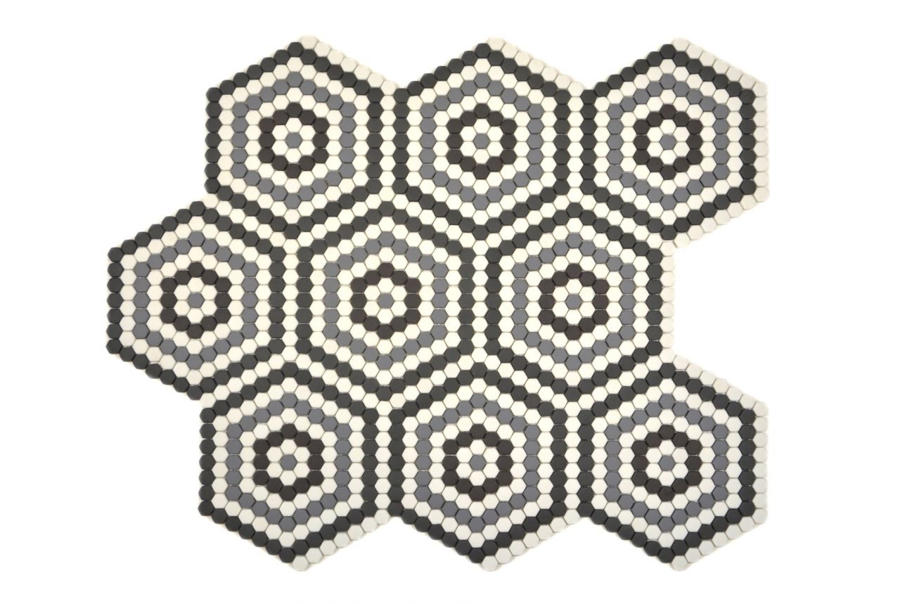 Royal 1434 Matt fekete-szürke-bézs hexagon mozaikból kirakott minta minimal