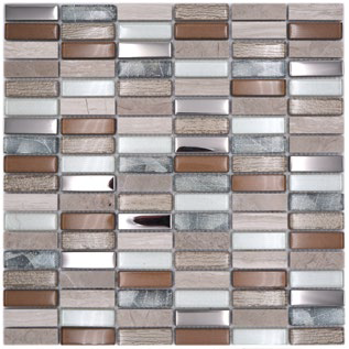 Royal 2437 Travertin kő és fémes hatású bézs és barna többféle ezüst kristály berakás téglalapocska mozaik