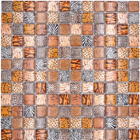 Royal 2466 Narancs-barna-fekete-fehér különböző állatbőr mintás digital design mozaik