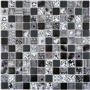 Royal 2304 Fekete-fehér különböző mintás digital design fekete sima és opálos kristály berakással mozaik