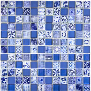 Royal 2305 Kék-fehér különböző mintás digital design kék sima és opálos kristály berakással mozaik
