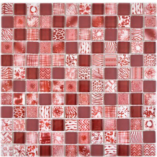 Royal 2306 Piros-fehér különböző mintás digital design piros sima és opálos kristály berakással mozaik