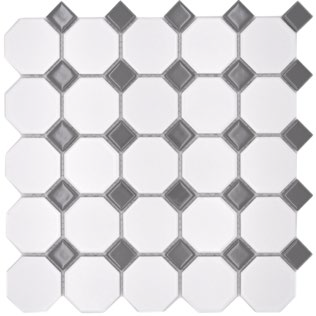 Royal 1785 Fehér matt oktagon fényes szürke kocka kerámia mozaik