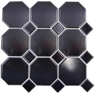 Royal 1779 Fekete matt oktagon fényes fekete kocka kerámia mozaik (nagy méretű)