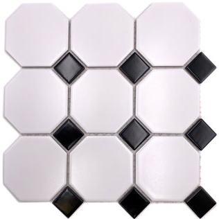 Royal 1782 Fehér matt oktagon fényes fekete kocka kerámia mozaik (nagy méretű)