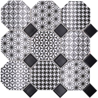 Royal 1786 Retro mintás fényes oktagon matt fekete kocka kerámia mozaik (nagy méretű)