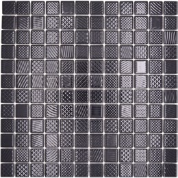 Royal 1118 Fekete fényes nyomott mintás mázas kerámia mozaik