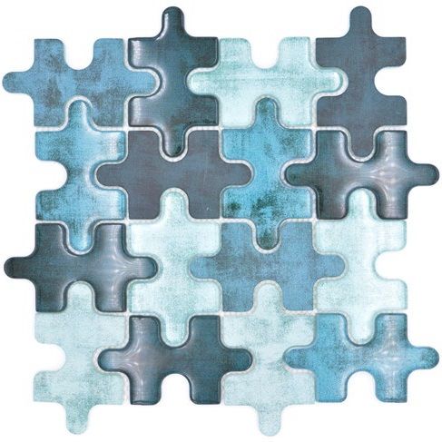 Royal 2413 Türkizzöld-kék fényes és matt szemek keverve puzzle üvegmozaik