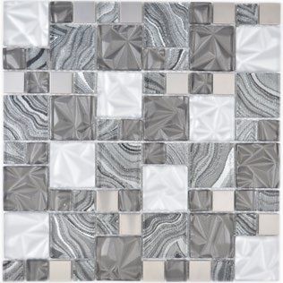 Royal 2406 Fényes ezüst opálos fehér és mintás kristály fém berakással mozaik