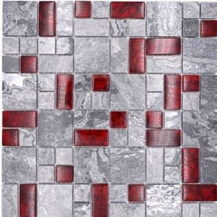 Royal 2355 Mix szürke márvány piros rubin hatású berakással kristálymozaik
