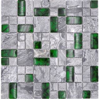 Royal 2354 Mix szürke márvány zöld smaragd hatású berakással kristálymozaik